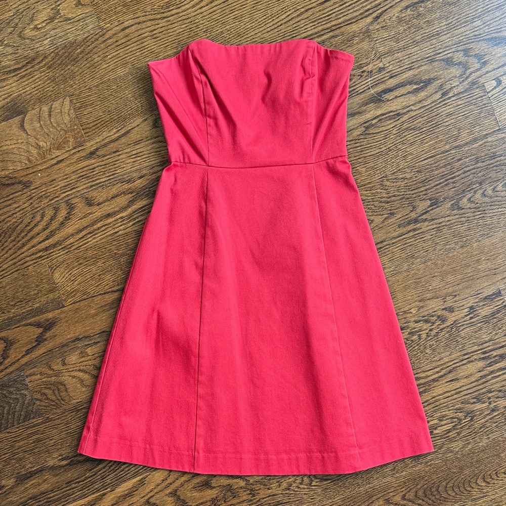 Banana Republic Fitted Strapless Cherry-Red A-Line Pique Cotton Dress